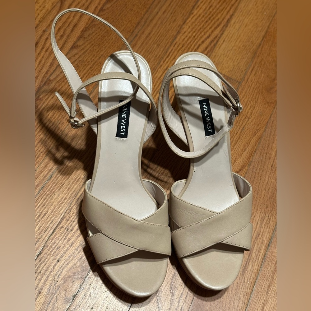 Nine West Women Criss-Cross High Stiletto Platform Sandals Ankle Strap Size 10.5